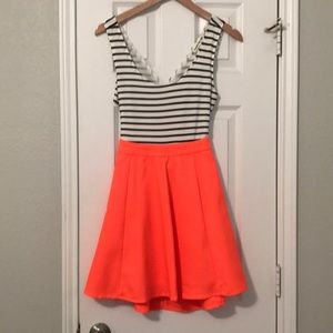 Black and white/neon orange dress